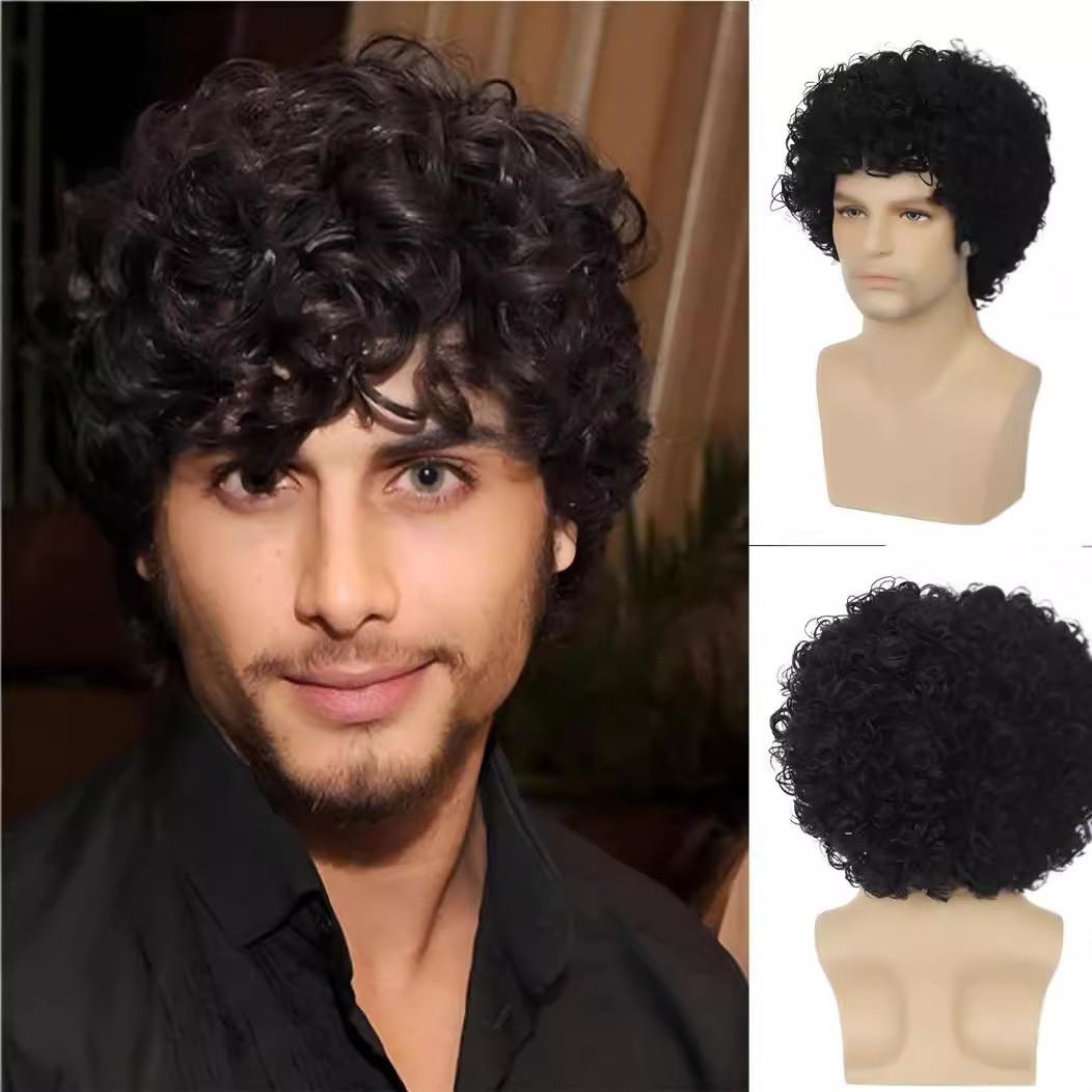 Unisex Short Flip Out Afro Kinky Curly Fluffy Party Cosplay Synthetic Full Wig