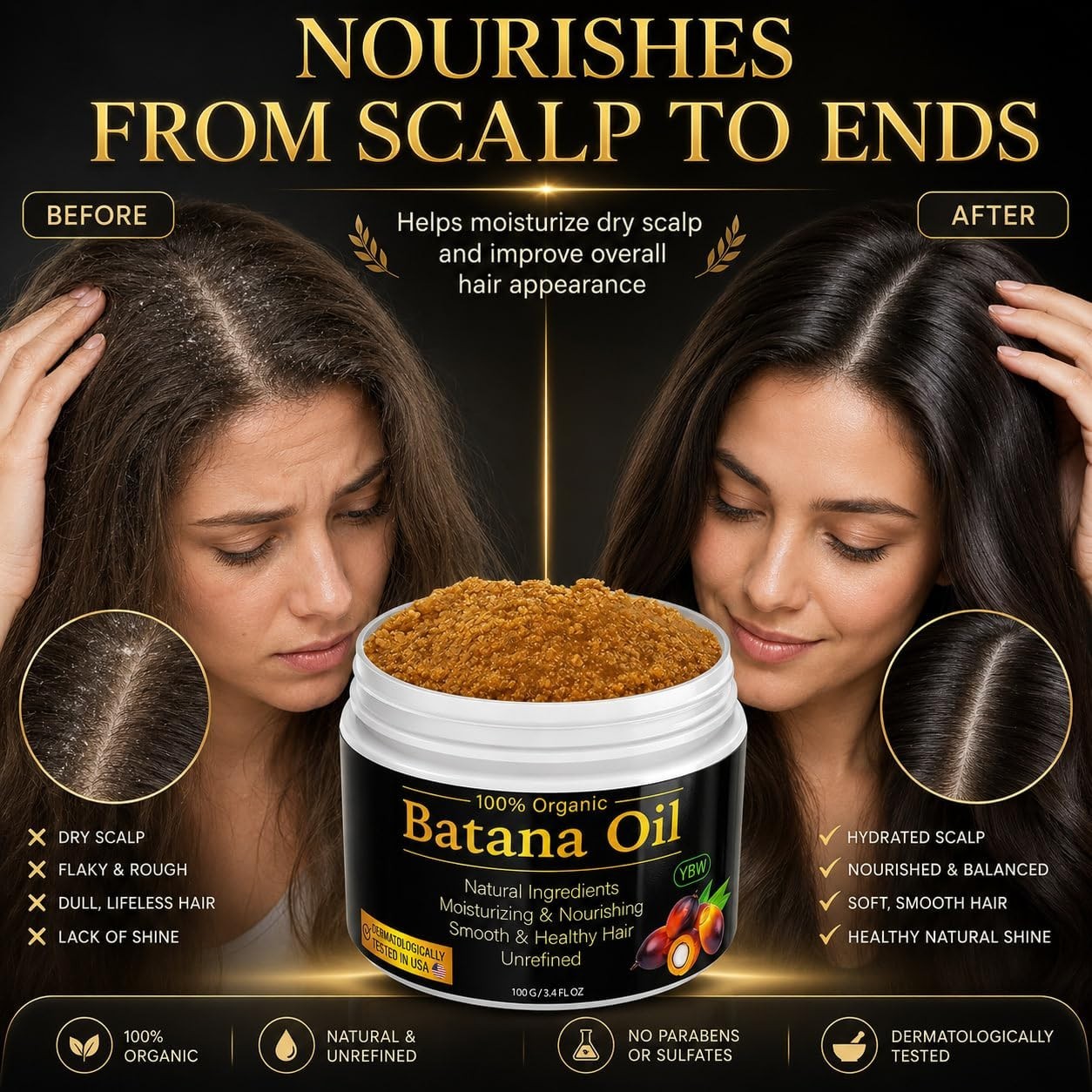 Dr. Sebi’s 100% Pure Batana Oil for Hair Growth – Nourishing & Moisturizing Oil