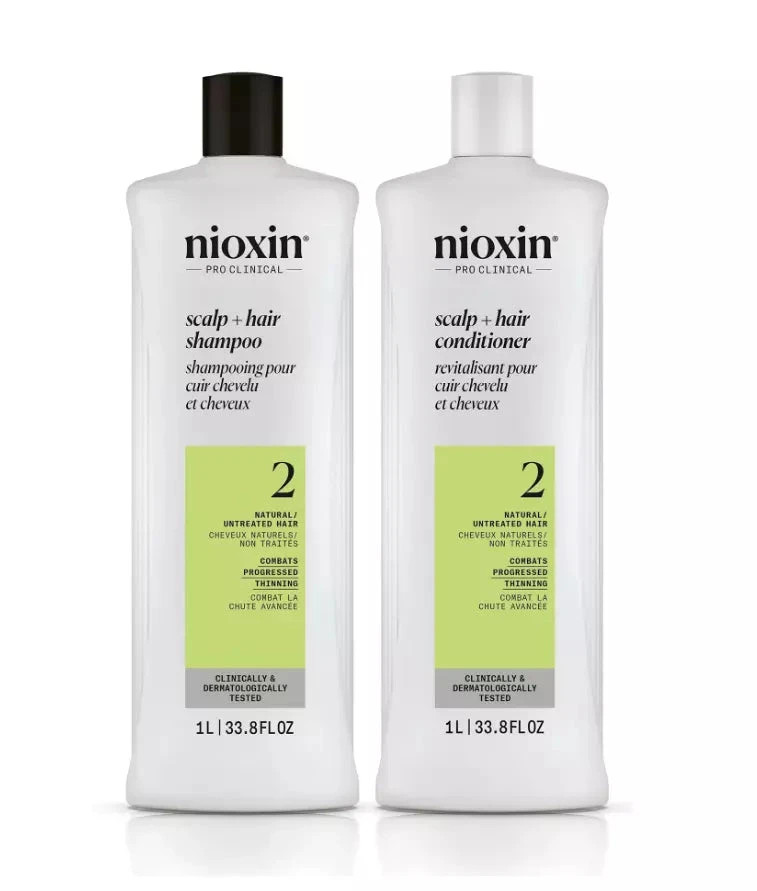 Nioxin System 2 Scalp + Hair Shampoo & Conditione Natural Thinning Hr 33.8oz Duo