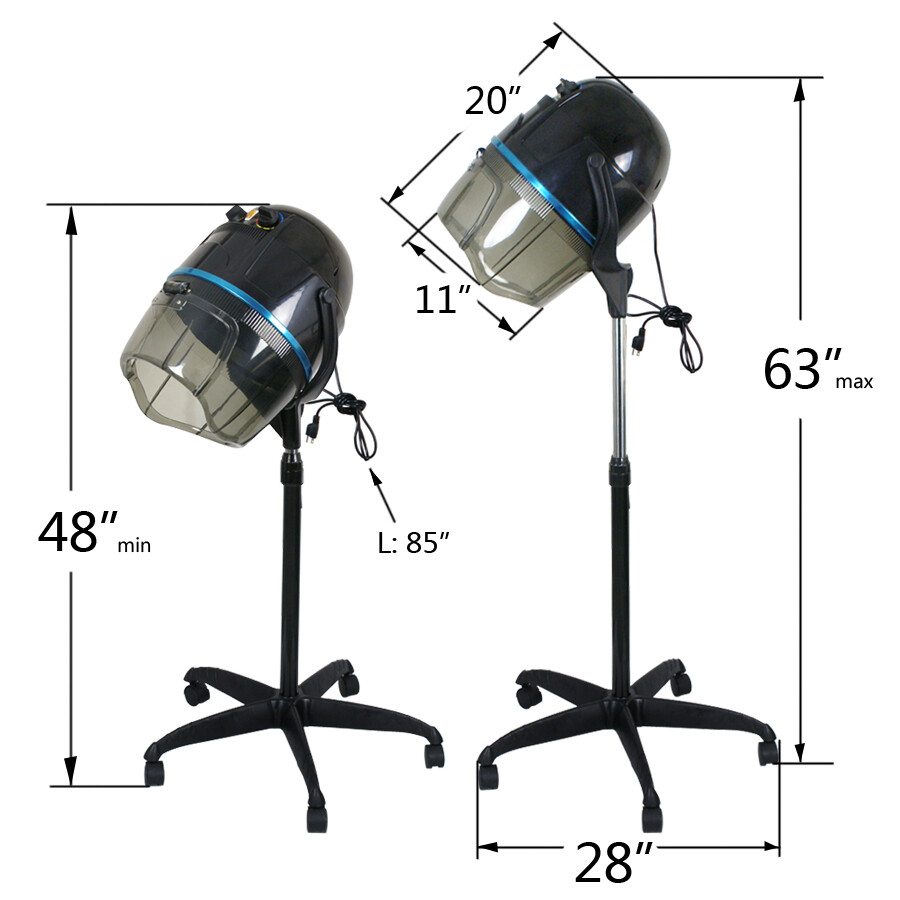 Professional 1300W Hooded Floor Bonnet Hair Dryer Stand Up w/Timer Rolling Wheel
