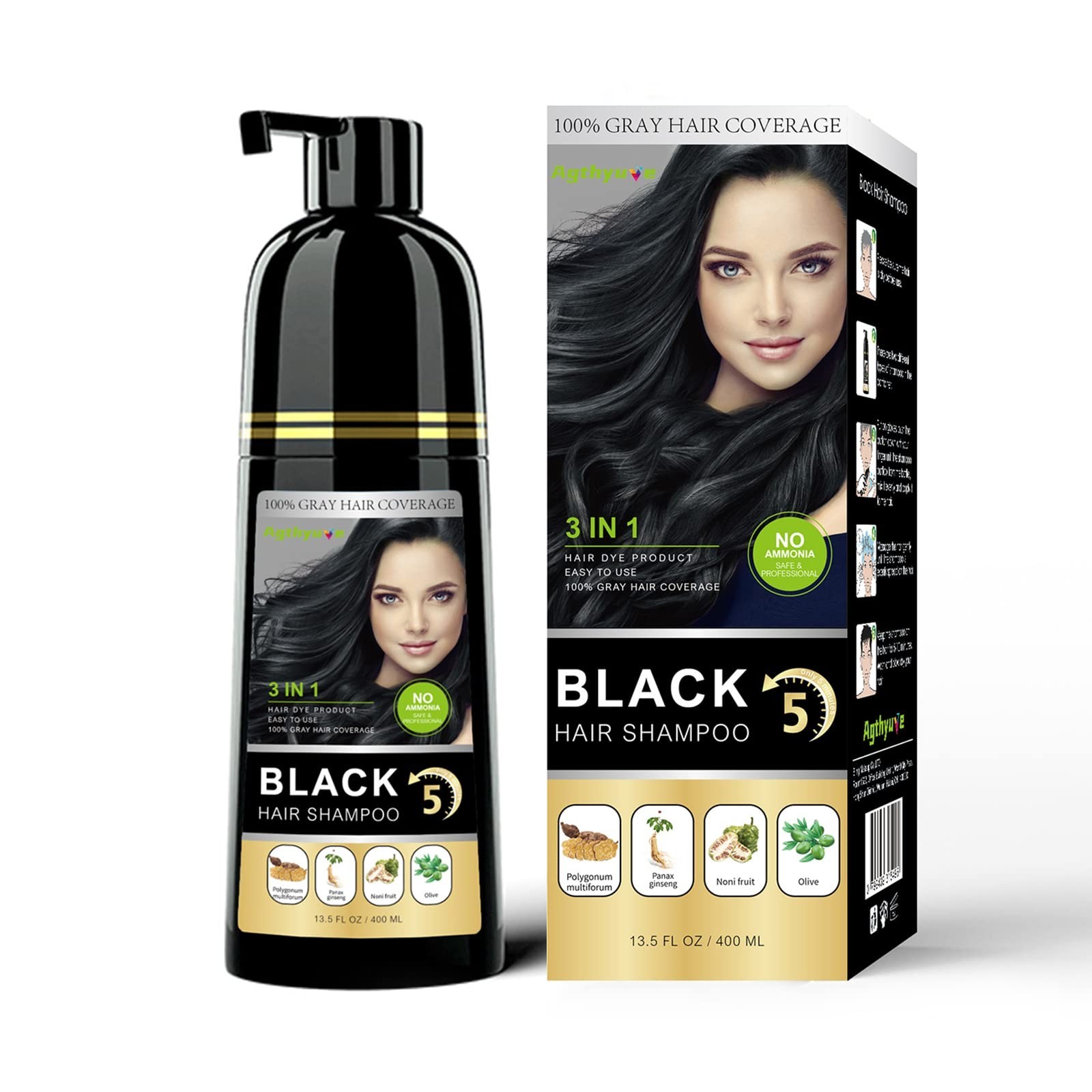 3-in-1 Instant Black Hair Shampoo for Men & Women | Root Touch Up, Grey Coverage