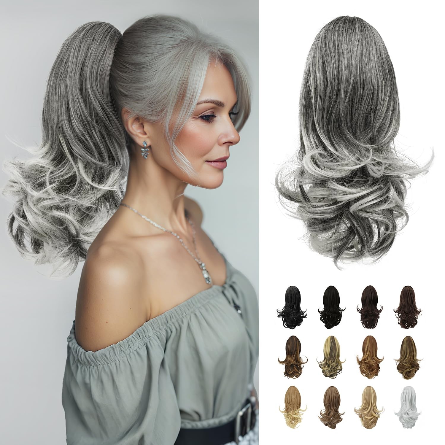 13″ Ponytail Extension Long Curly Ponytail Clip in Claw Hair Extension Natural