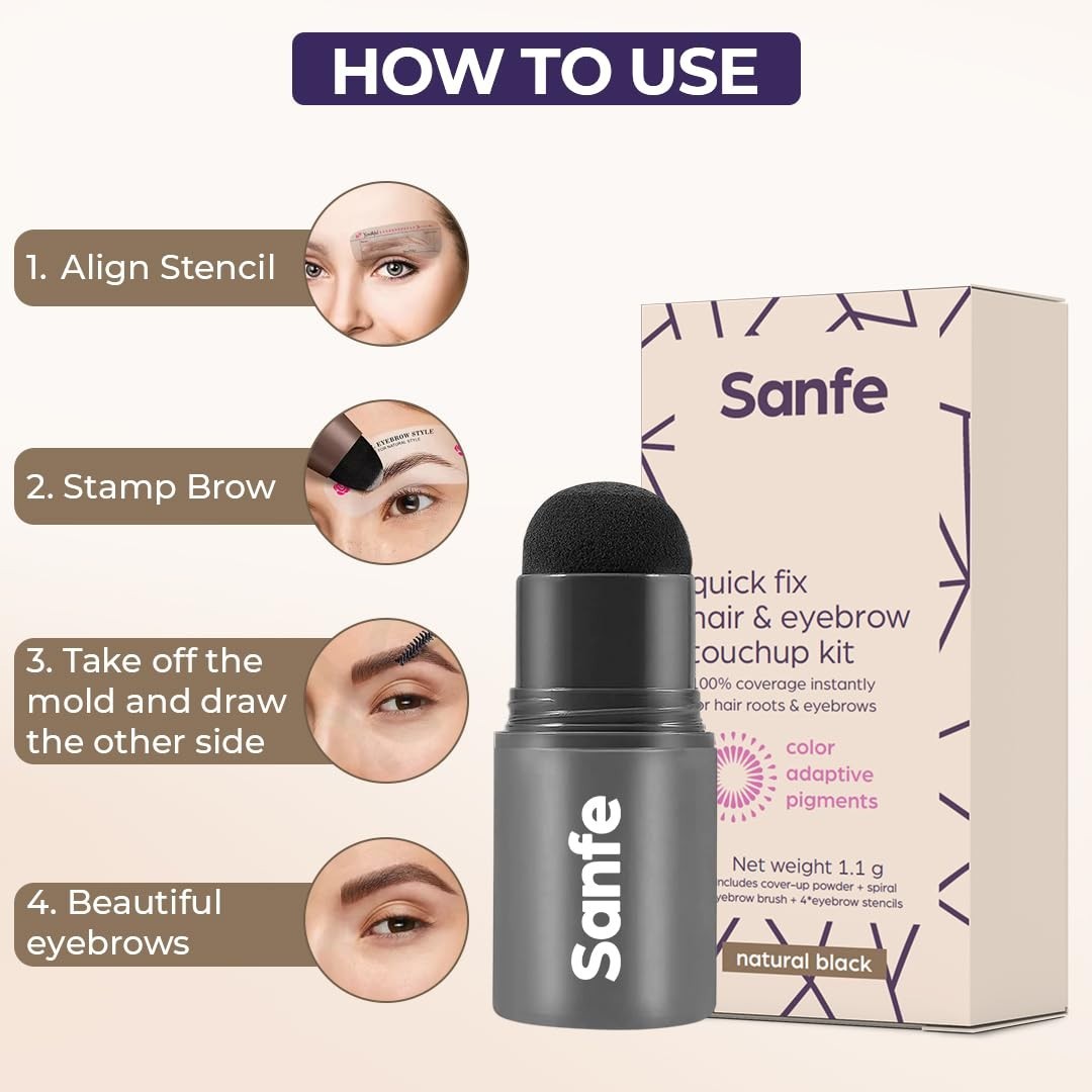 Sanfe Quick Fix Hair & Eyerbrow Touch Up Kit Black Matte Finish Fine Powder