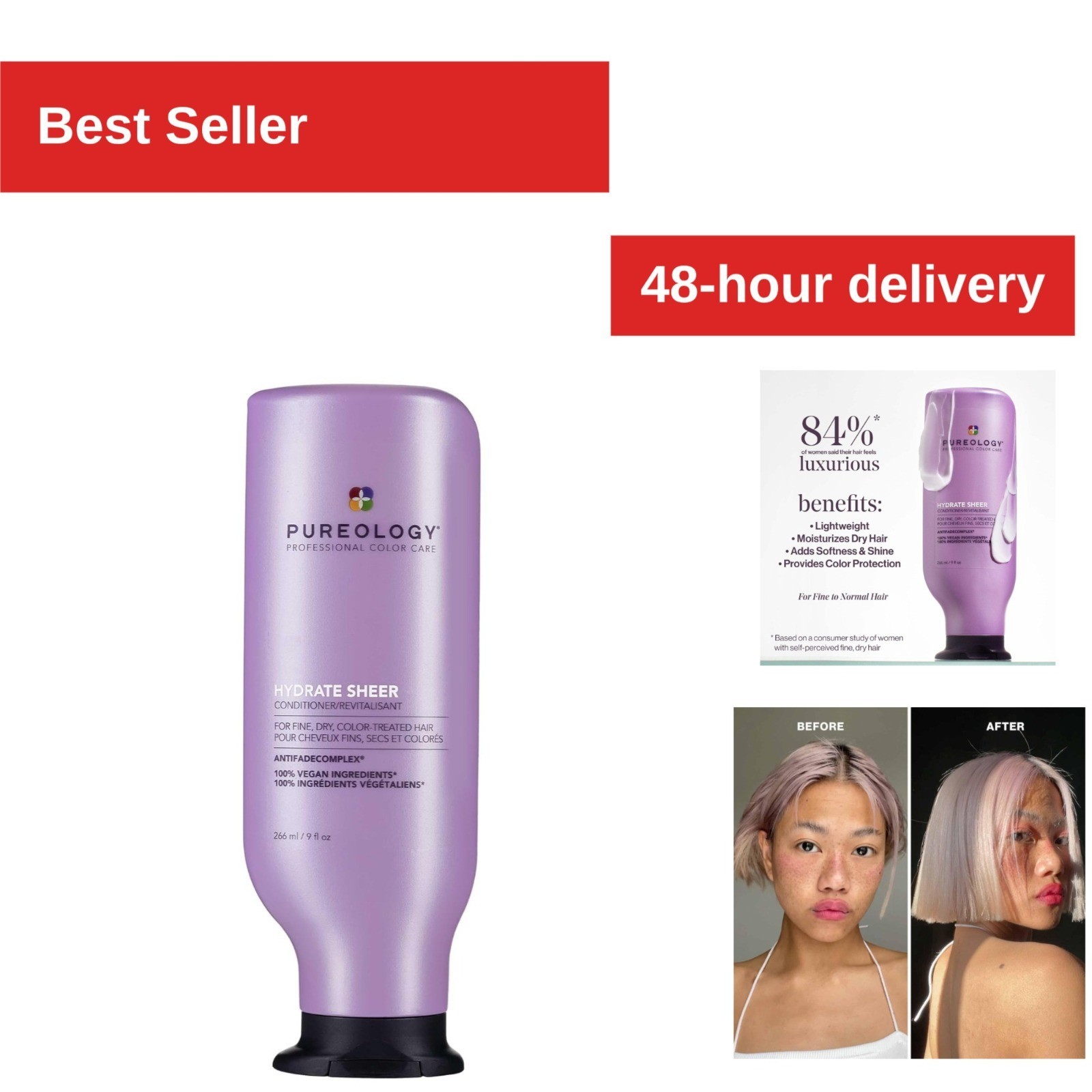 Pureology Hydrate Sheer Conditioner 9 fl oz – Vegan, Silicone-Free