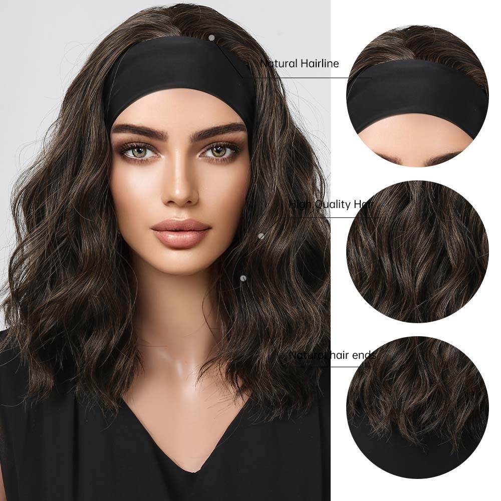 Women Short Woolly Curly IceSilk Headband Wigs Heat Resistant Synthetic Full Wig