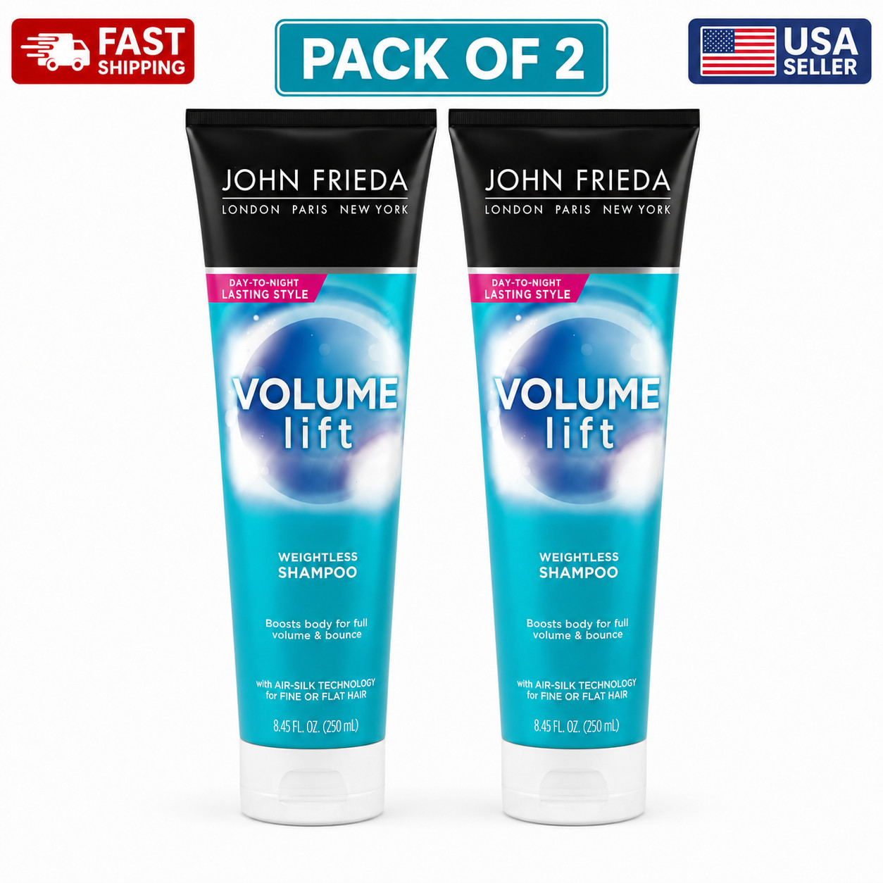 John Frieda Volume Lift Volumizing Shampoo 8.45 oz Fine Flat Hair 2 Pack New Set