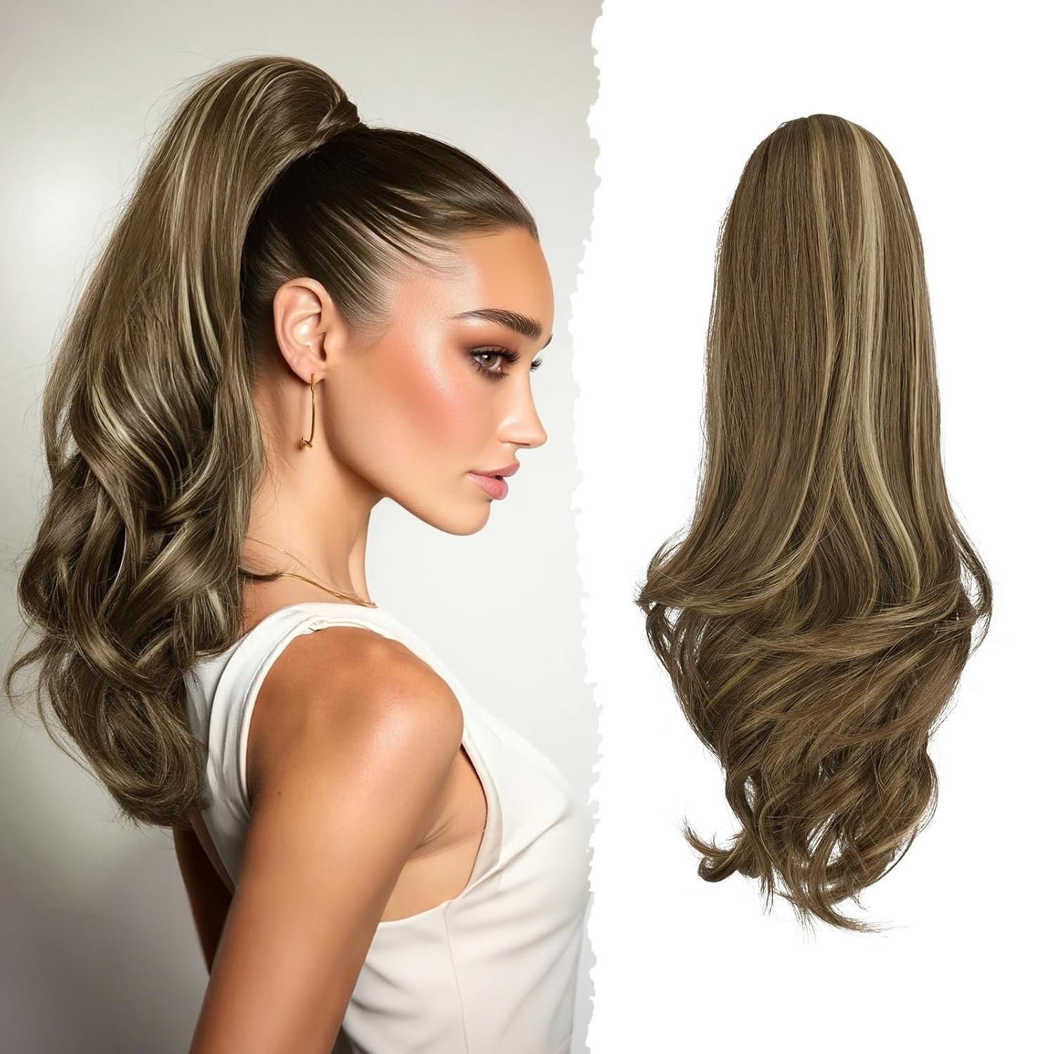 13″ Ponytail Extension Long Curly Ponytail Clip in Claw Hair Extension Natural