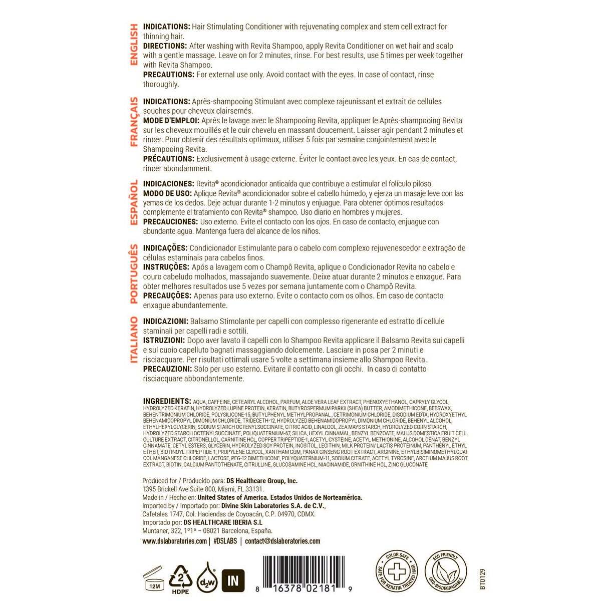 DS Laboratories Revita Hair Stimulating Shampoo Anti-Loss Anti-Thinning 31.3 oz