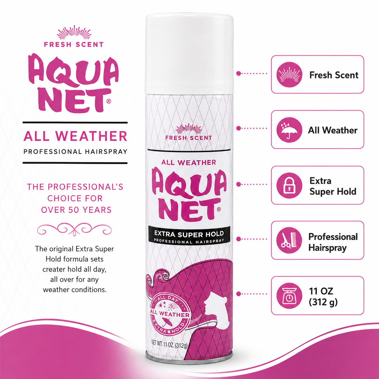 Aqua Net All Weather Extra Super Hold Fresh Scent Professional Hairspray 11 oz