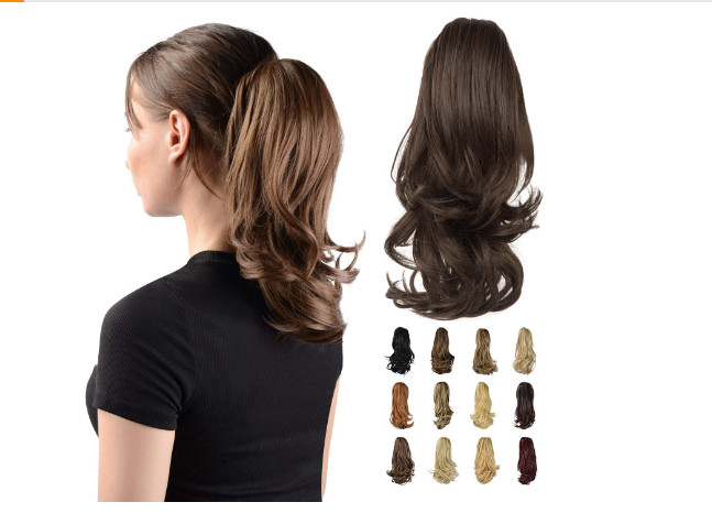 Ponytail Extension 13″ Clip in Claw Long Curly Ponytail Brown Light Aub