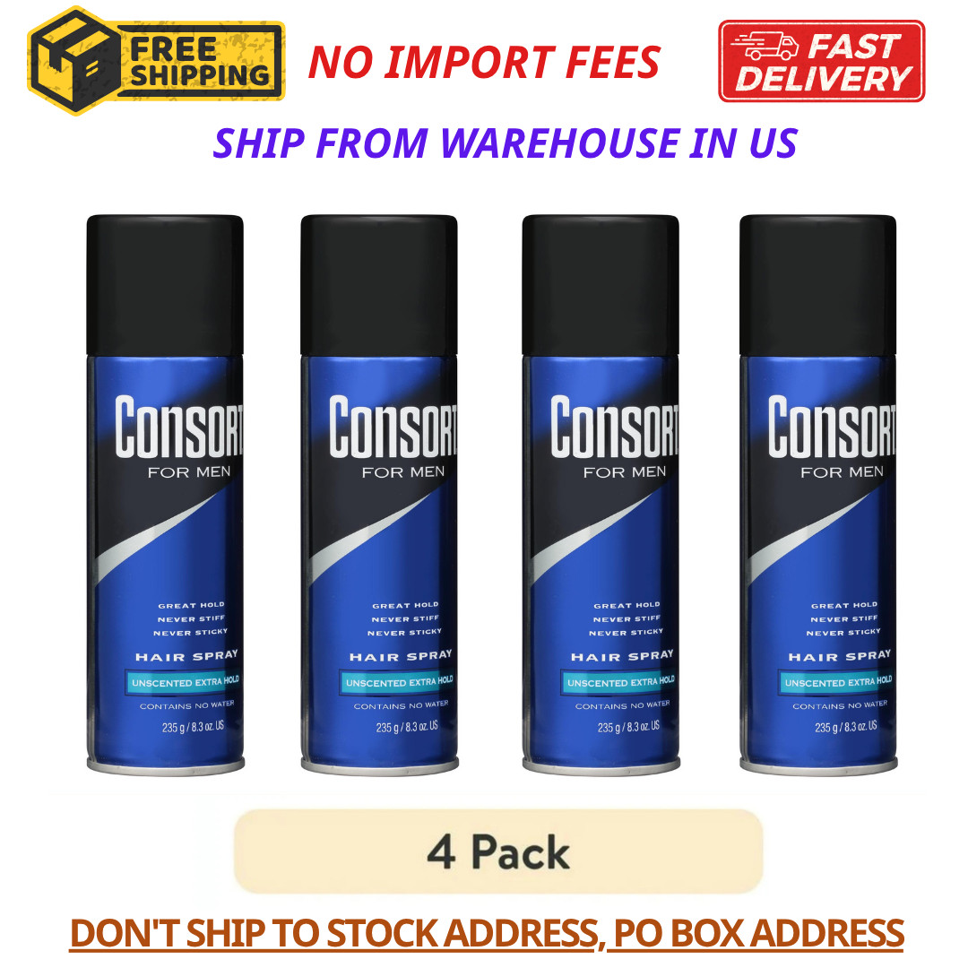 (4 pack) Consort Unscented Extra Hold Hair Spray for Men, 8.3 oz,Shine Enhancing