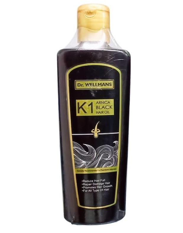 Dr.Wellmans K1 Arnica Black Hair Oil (200ml) for Premature Greyness, Hair Growth