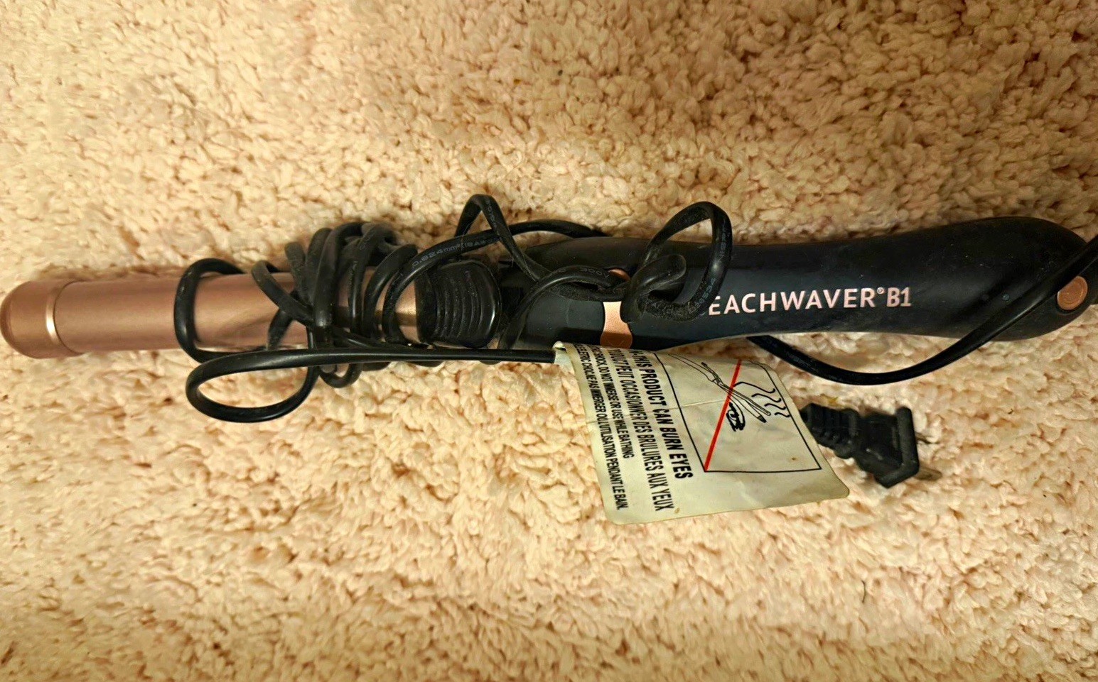Beachwaver B1 Rotating Curling Iron Electric Swivel Cord Black/Rose Gold