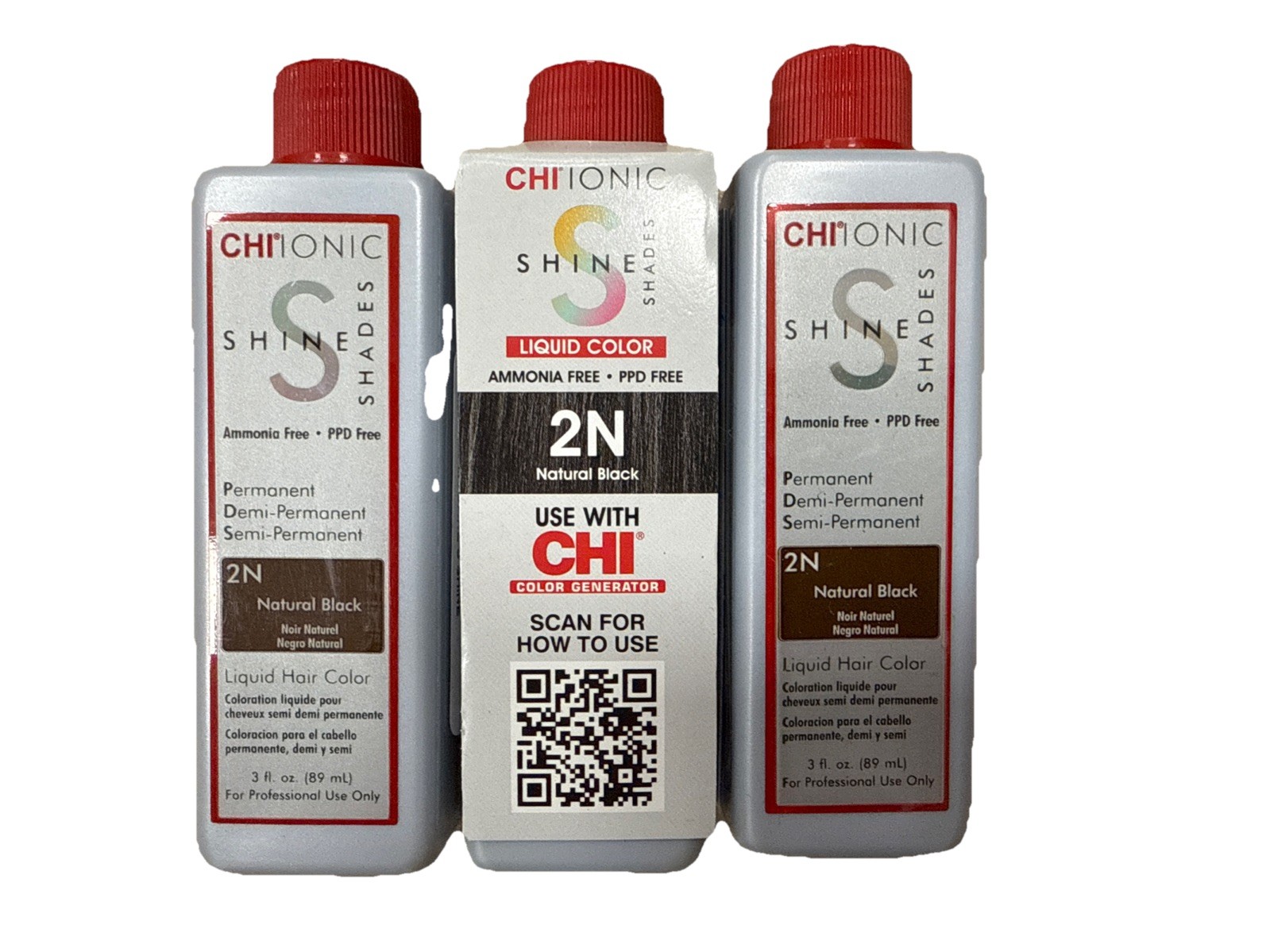 LOT OF 3 Chi Ionic Shine Shades Liquid Hair Color (3 oz) – 2N Natural Black