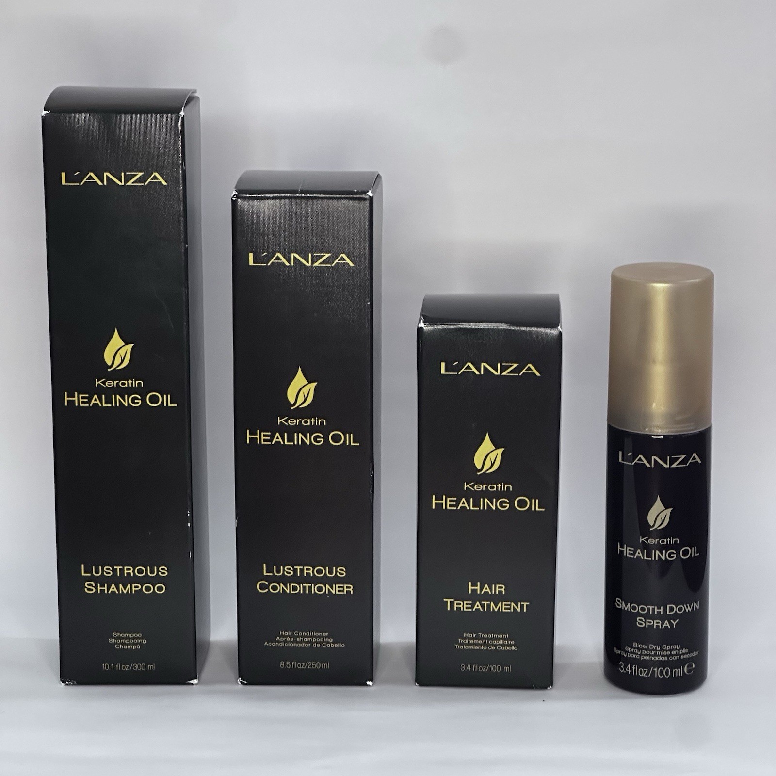 L’ANZA Keratin Healing Oil 4 Pc Set NEW Shampoo Conditioner Treatment Spray