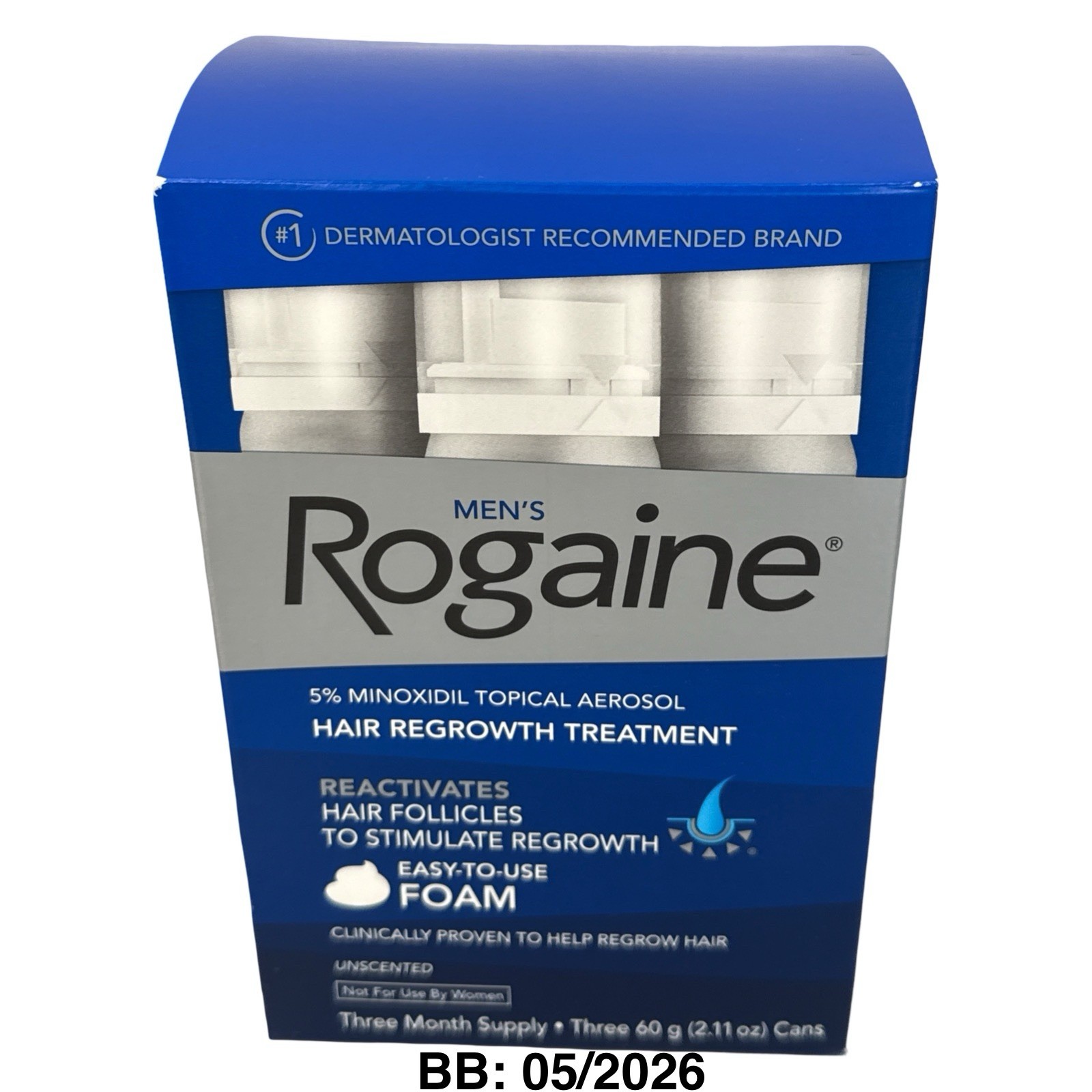 Rogaine Men’s 5% Minoxidil Foam Hair Treatment, 3×2.11, Exp 05/2026