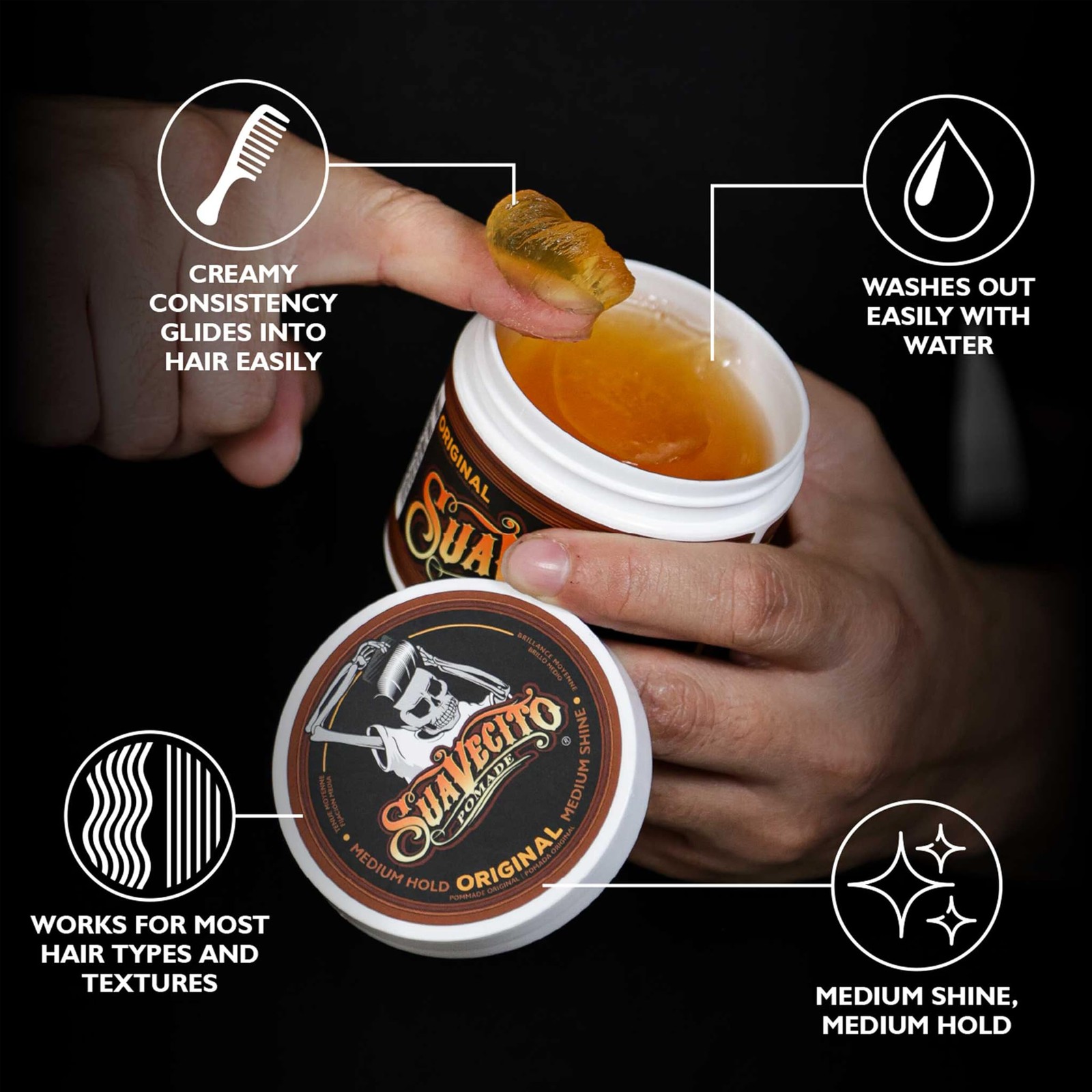 Pomade Original Hold Men 4 oz, 1 Pack Medium Shine Water Based Wax Like Hair Gel