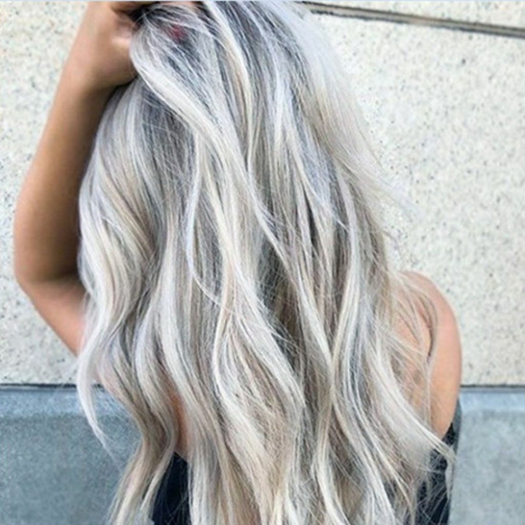 Women Gray White Ombre Long Wavy Curly Full Wigs Cosplay Party Synthetic Hair US