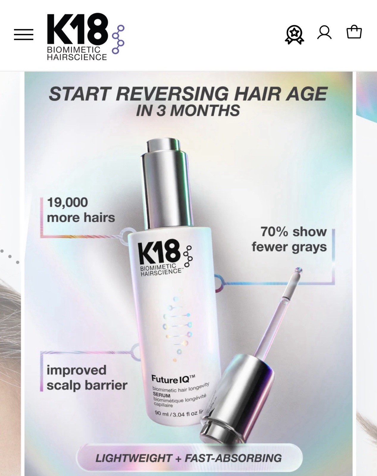 K18 FutureIQ Biomimetic Hair Longevity Serum 90 ml / 3.04 fl oz liq