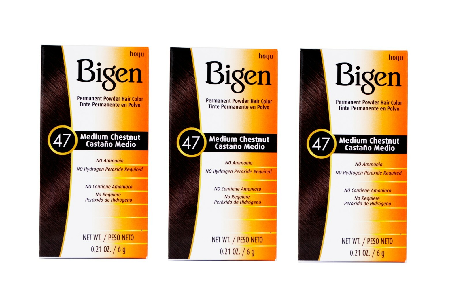 Bigen Powder Hair Color #47 Medium Chestnut 0.21 oz. (3 BOXES)
