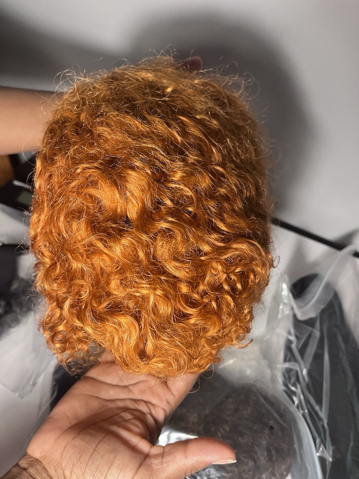 Curly Human Hair Lace Hairpiece/Toupee, Orange, Short, One Size, Unisex