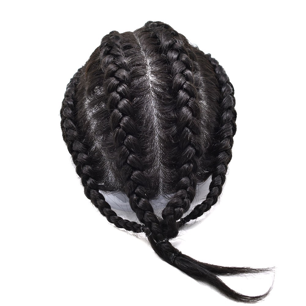 Cornrow Braids Toupee for Men Hairpiece Box Braided Mens Hair Unit Male Braiding