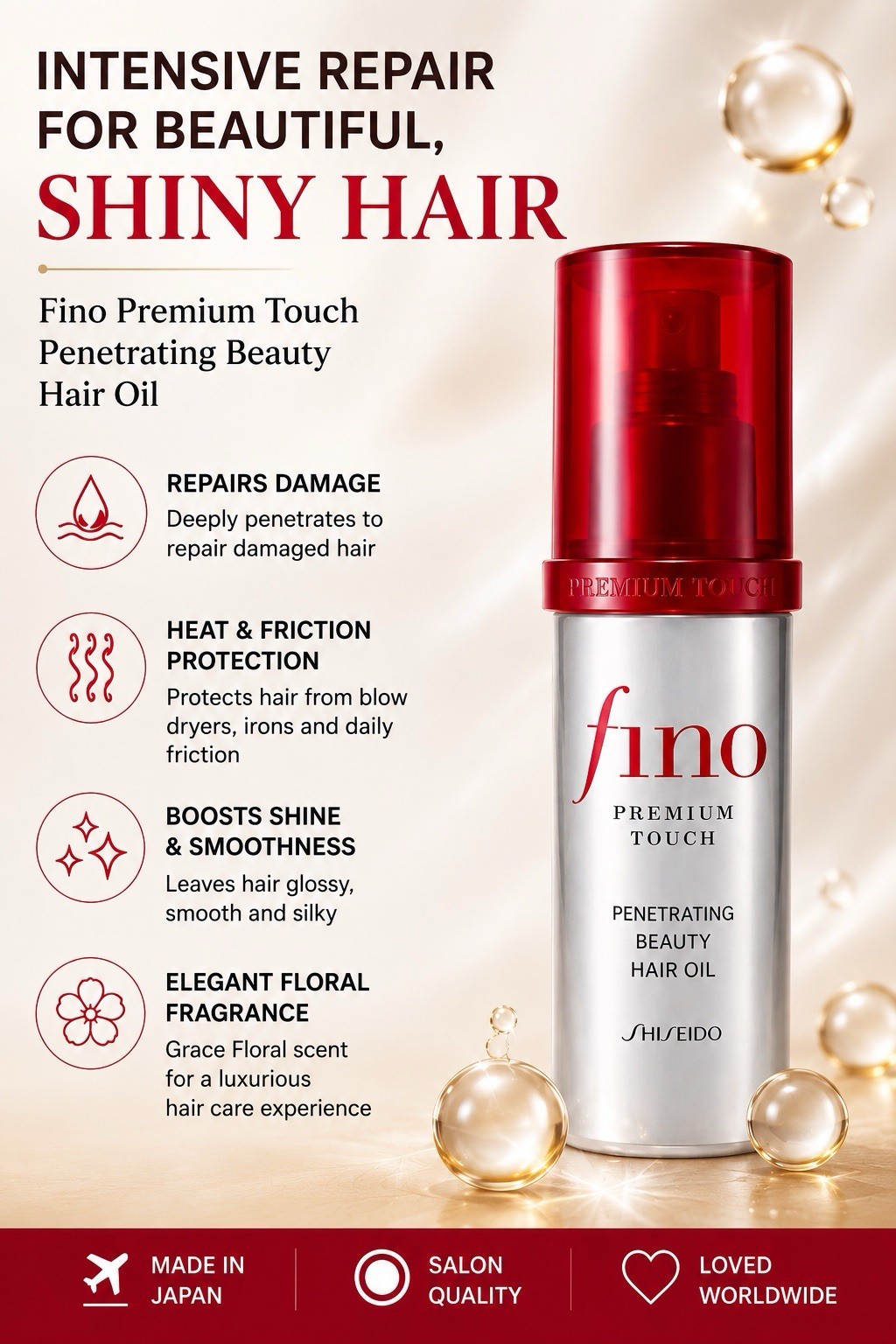 Shiseido Fino Premium Touch Penetrating Beauty Hair Oil 70ml Made in Japan