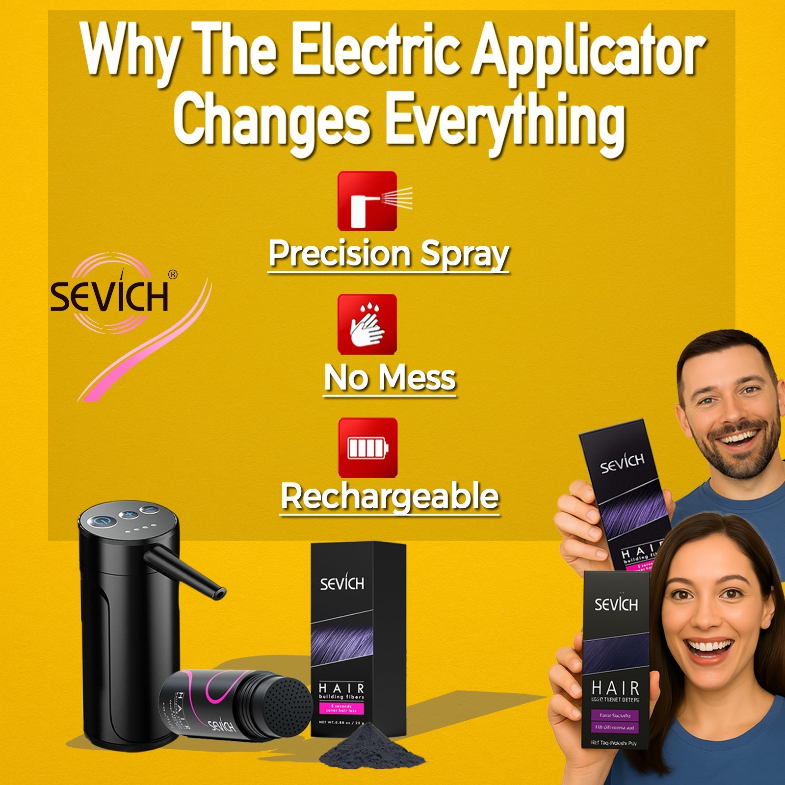 Hair Fiber Applicator Tool (Electric) + FREE 12g Fiber – Black or Dark Brown