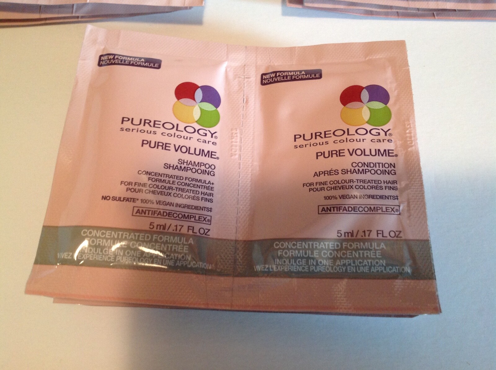Pureology Antifade Pure volume Shampoo & Conditioner .17 oz 18 Samples Of Each