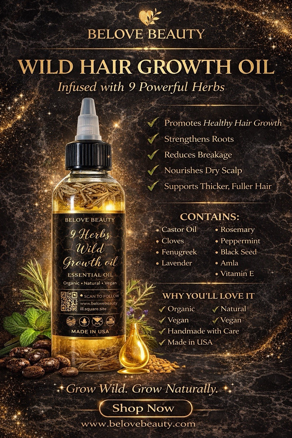 POWERFUL HAIR GROWTH OIL 4oz 100% NATURAL INGREDIENTS FOR ANY TYPE OF HAIR