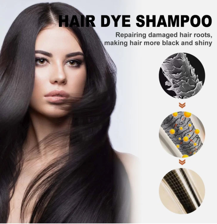 Instant Hair Color Dye Shampoo 3 in 1 Herbal Ingredients Black/Dark Brown 500ml