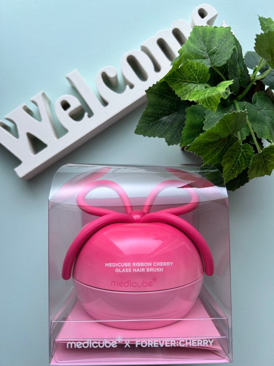 medicube x FOREVER:CHERRY Hair Brush Bow Ribbon Cherry Pink Detangling New