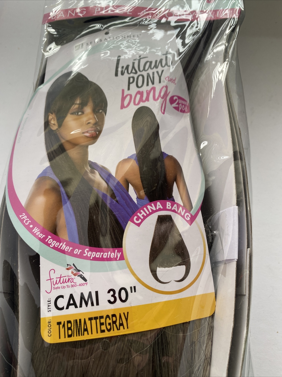 Sensationnel Drawstring Instant Ponytail & China Bang – CAMI 30″ T1B/MATTEGRAY
