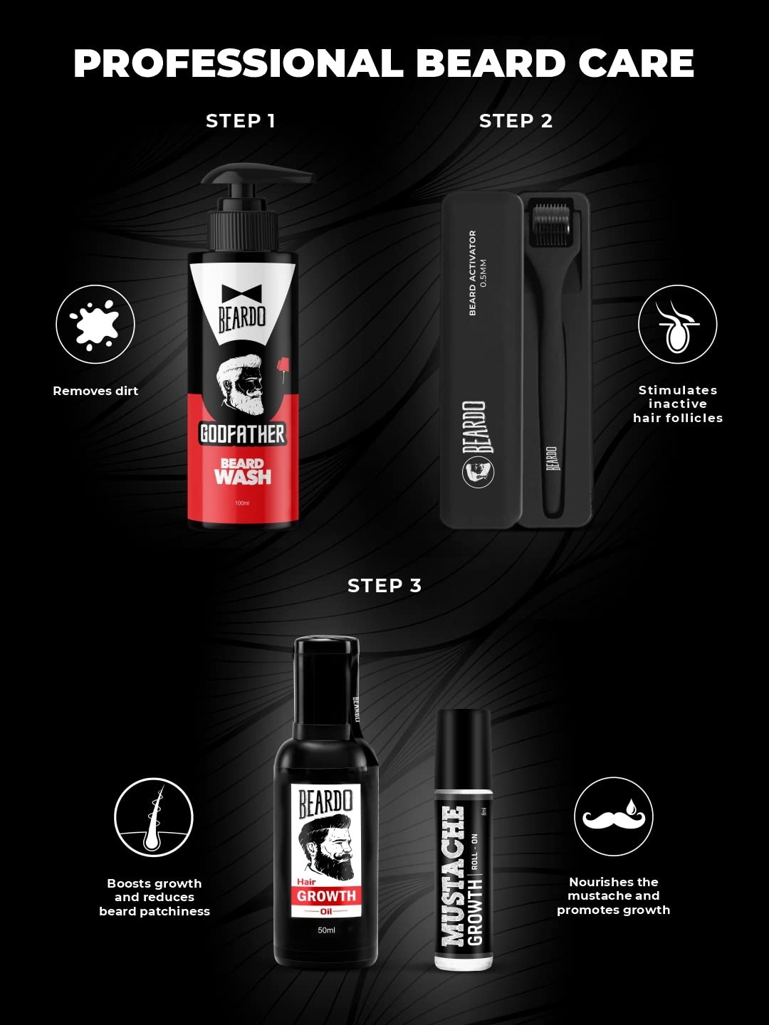 Beardo Mustache Growth Roll On with Almond Oil 8ml