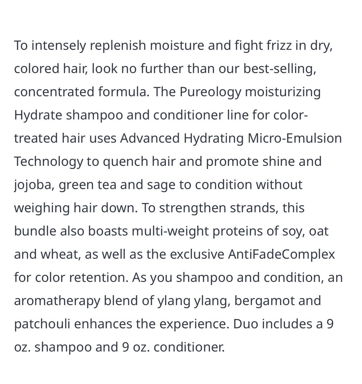 New, Sealed Pureology Hydrate 9 Oz Shampoo & 9 Oz Conditioner Duo