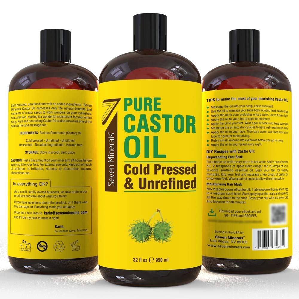 Pure Cold Pressed Castor Oil – Big 32 fl oz Bottle – Unrefined & Hexane Free …