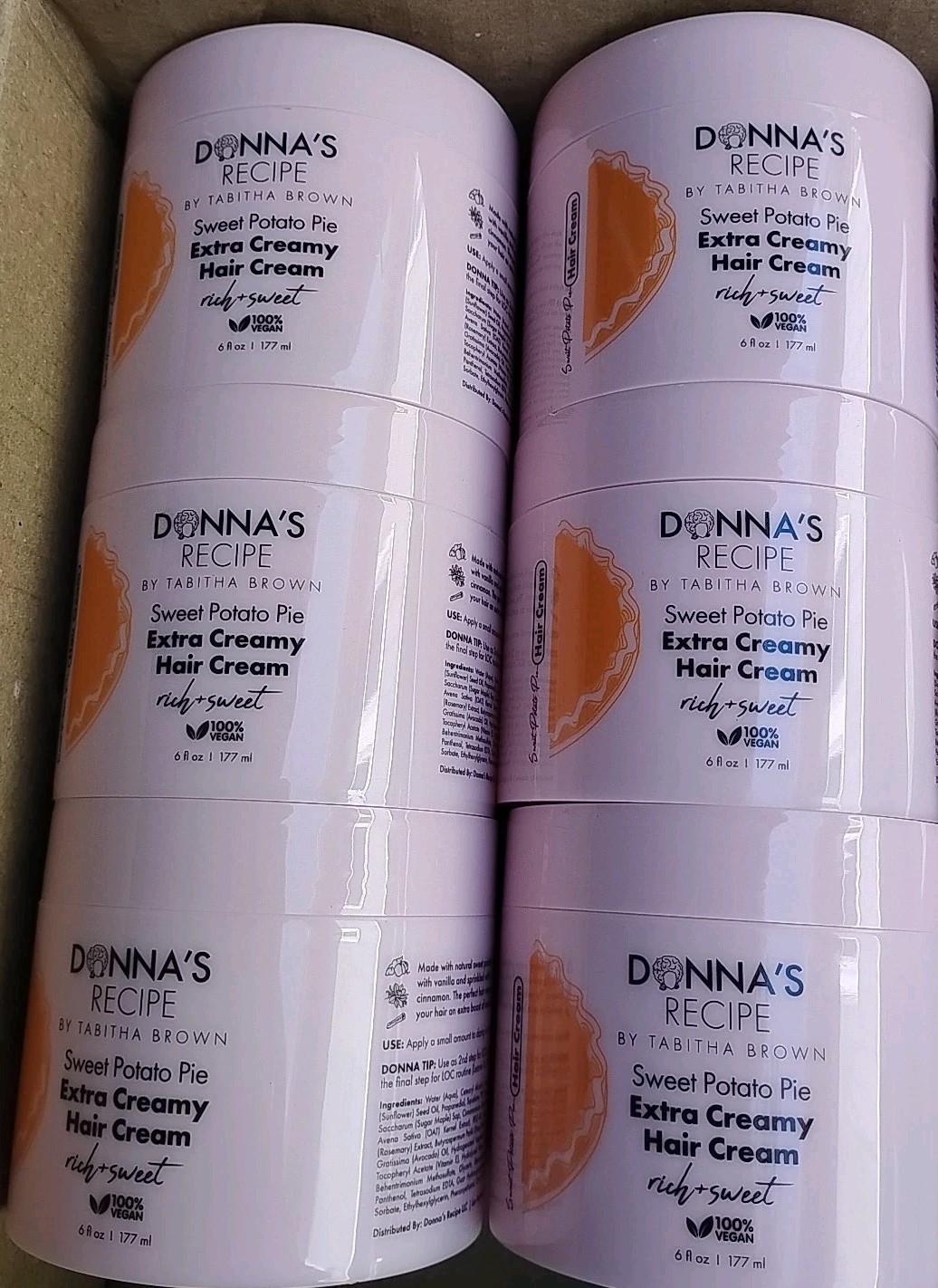 6PK Donna’s Vegan Sweet Potato Pie Extra Creamy Hair Cream 6oz New