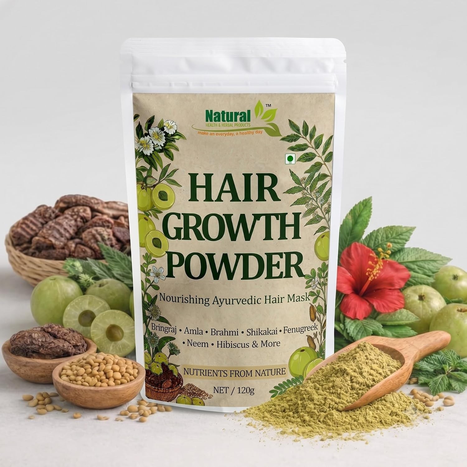 Natural Ayurvedic Hair Growth Powder 120g Herbal Hair Mask for All Hair Types