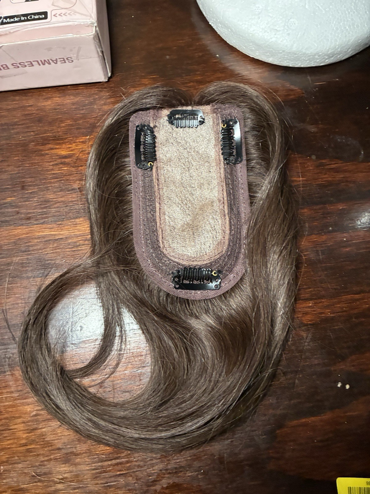 10” Remy Human Hair Topper, Silk Top Clip In, 2B Dark Brown, No Bangs