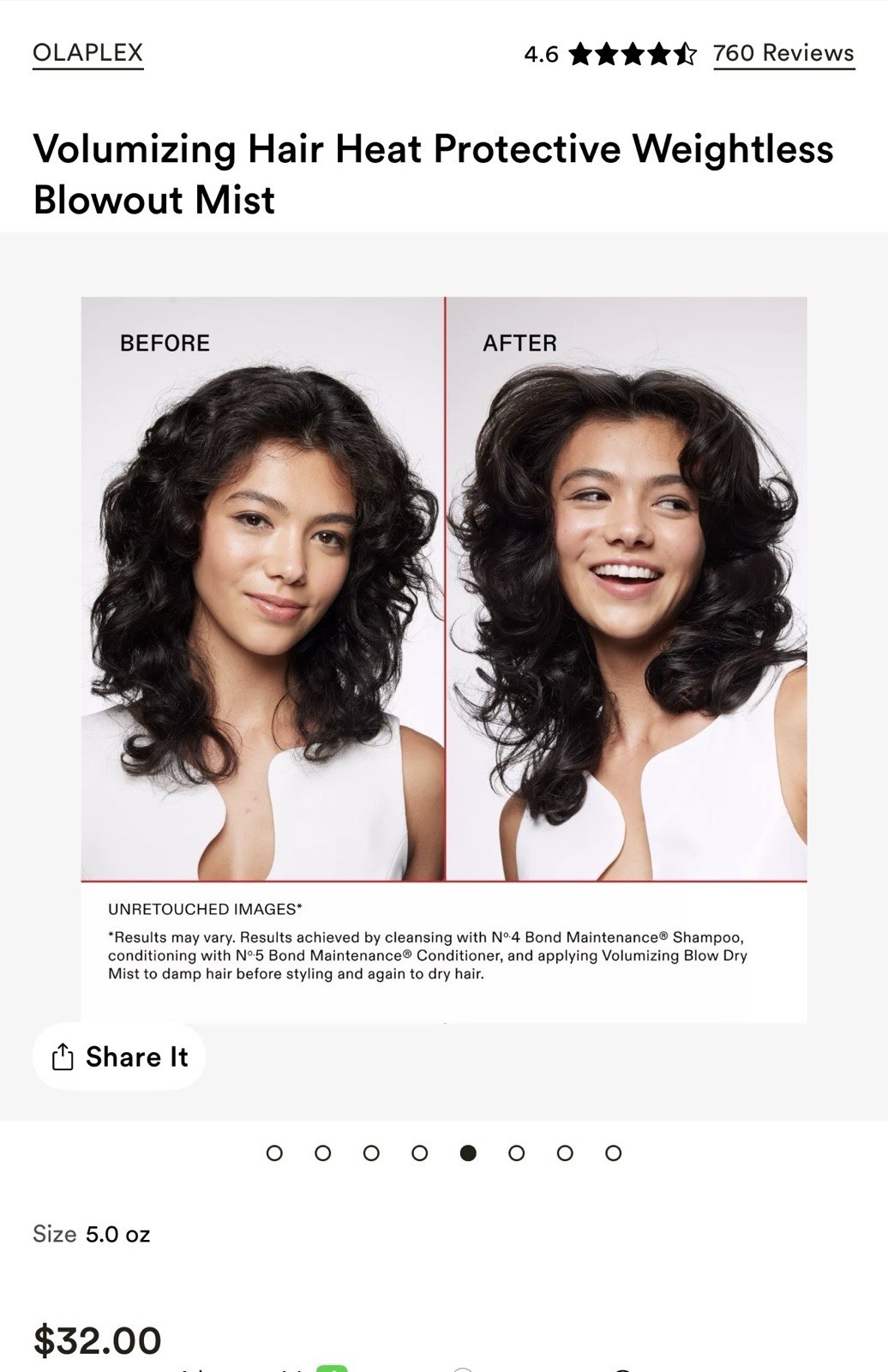 OLAPLEX Volumizing Blow Dry Mist Spray, Heat Protection, 5.0 oz