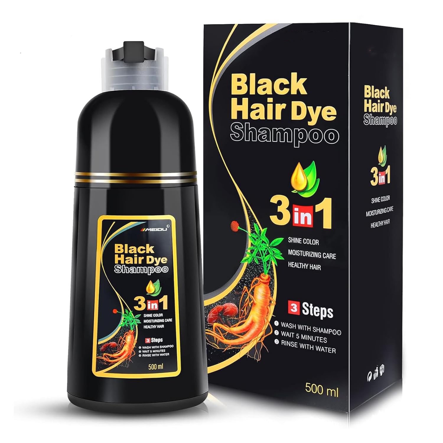 Health 3 in 1 Hair Dye Shampoo Instant Gray Coverage Herbal 500mL For Men Women