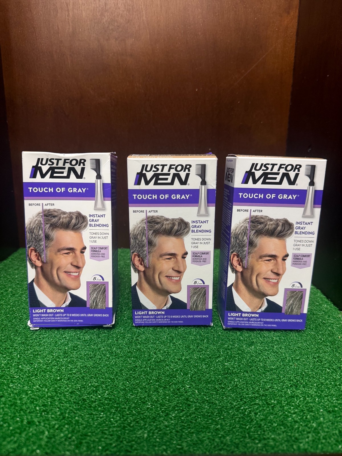 Just For Men Touch of Gray Hair Color w/ Comb Applicator, T-25 Light Brown 3PK