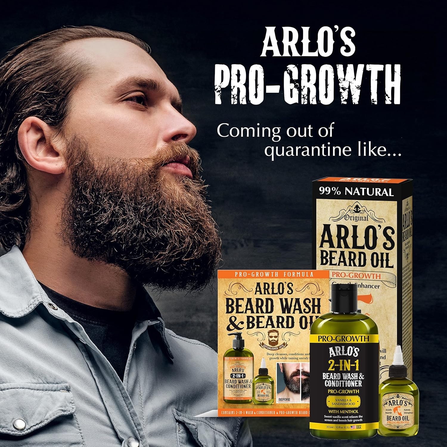 Arlo’s Pro-Growth 2-in-1 Beard Wash and Conditioner – Vanilla Sandalwood with Me