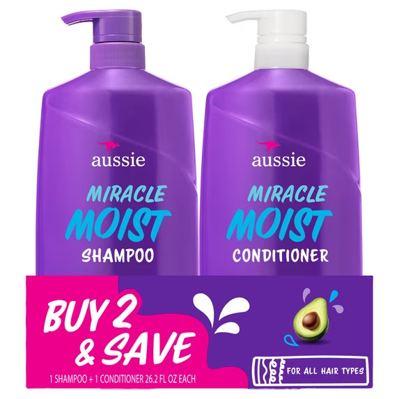 2 Pack Aussie Miracle Moist Shampoo and Conditioner Set, 26.2 fl oz