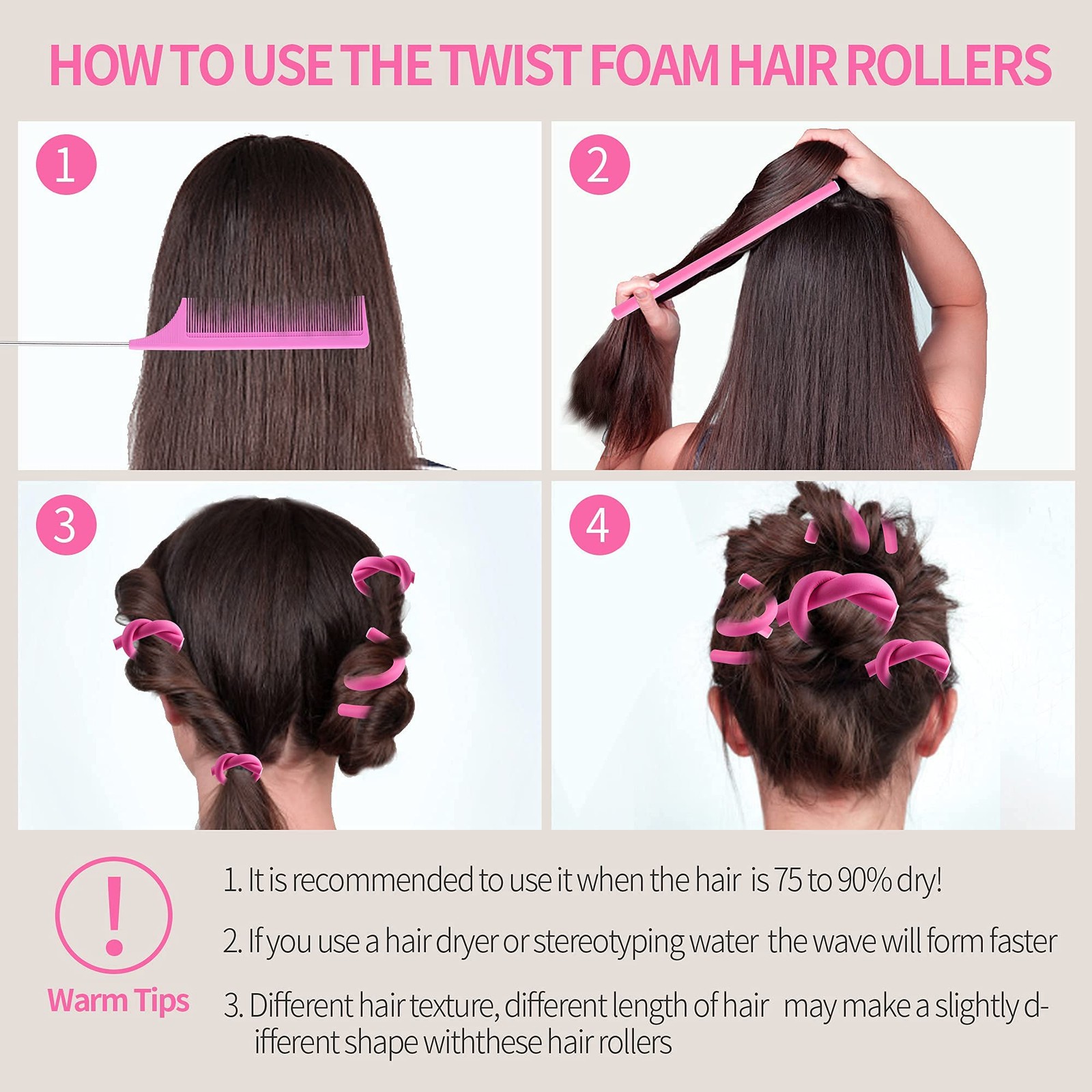 30PCS 9.45″ Flexi Rods Curlers Set for Short and Long 31 Piece Set, Pink