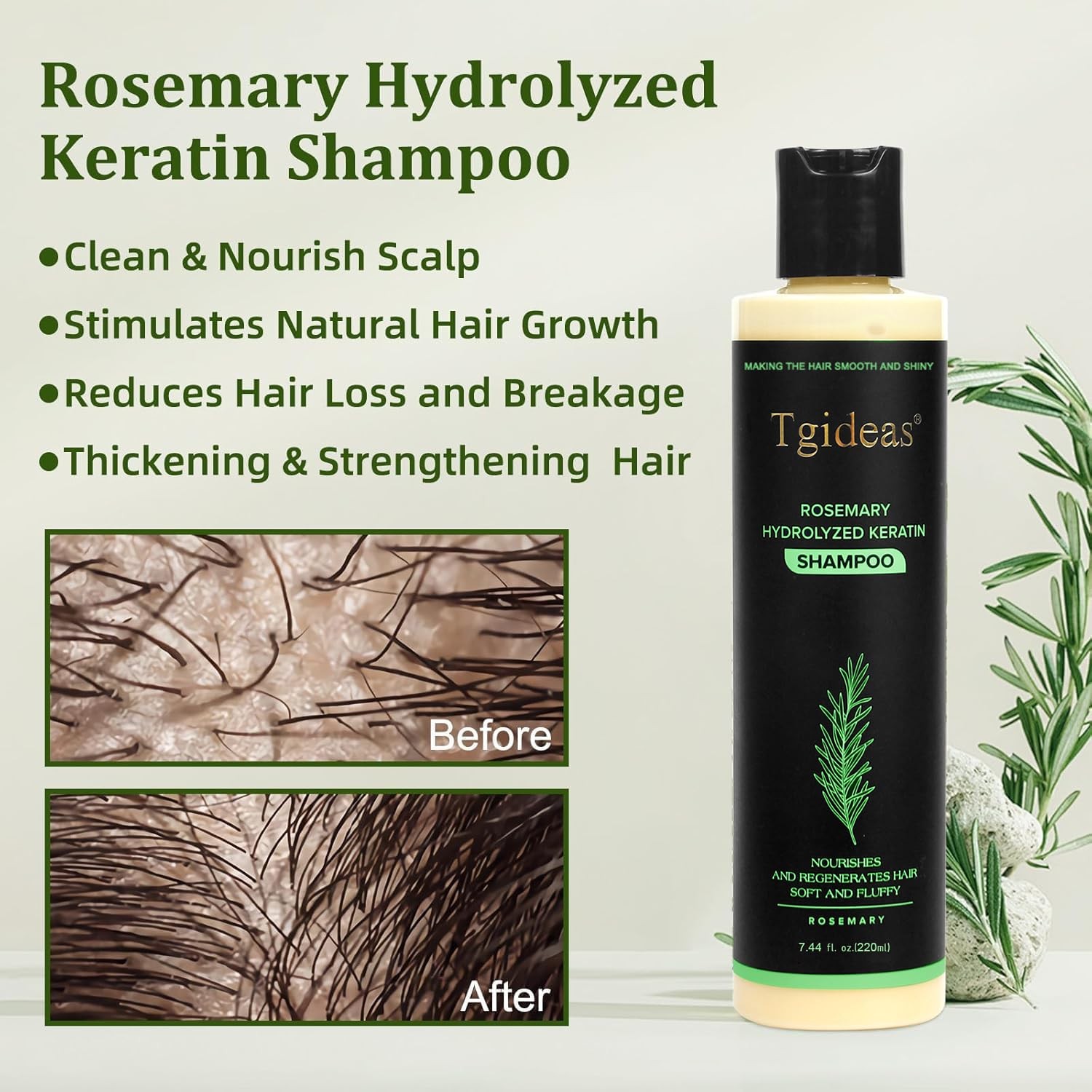 Tgideas Rosemary Biotin Volumizing Shampoo for 7.4 Fl Oz (Pack of 1), Yellow