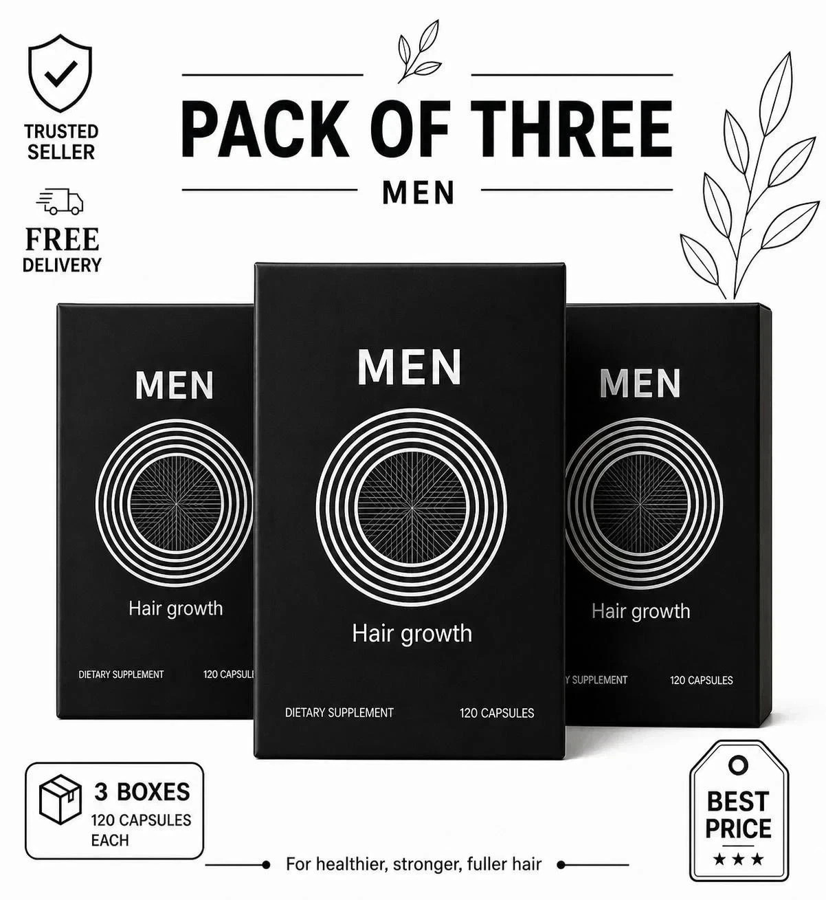 Pack Of 3 Men’s Hair Growth Total 360 Capsules Exp 2027 Ship From USA