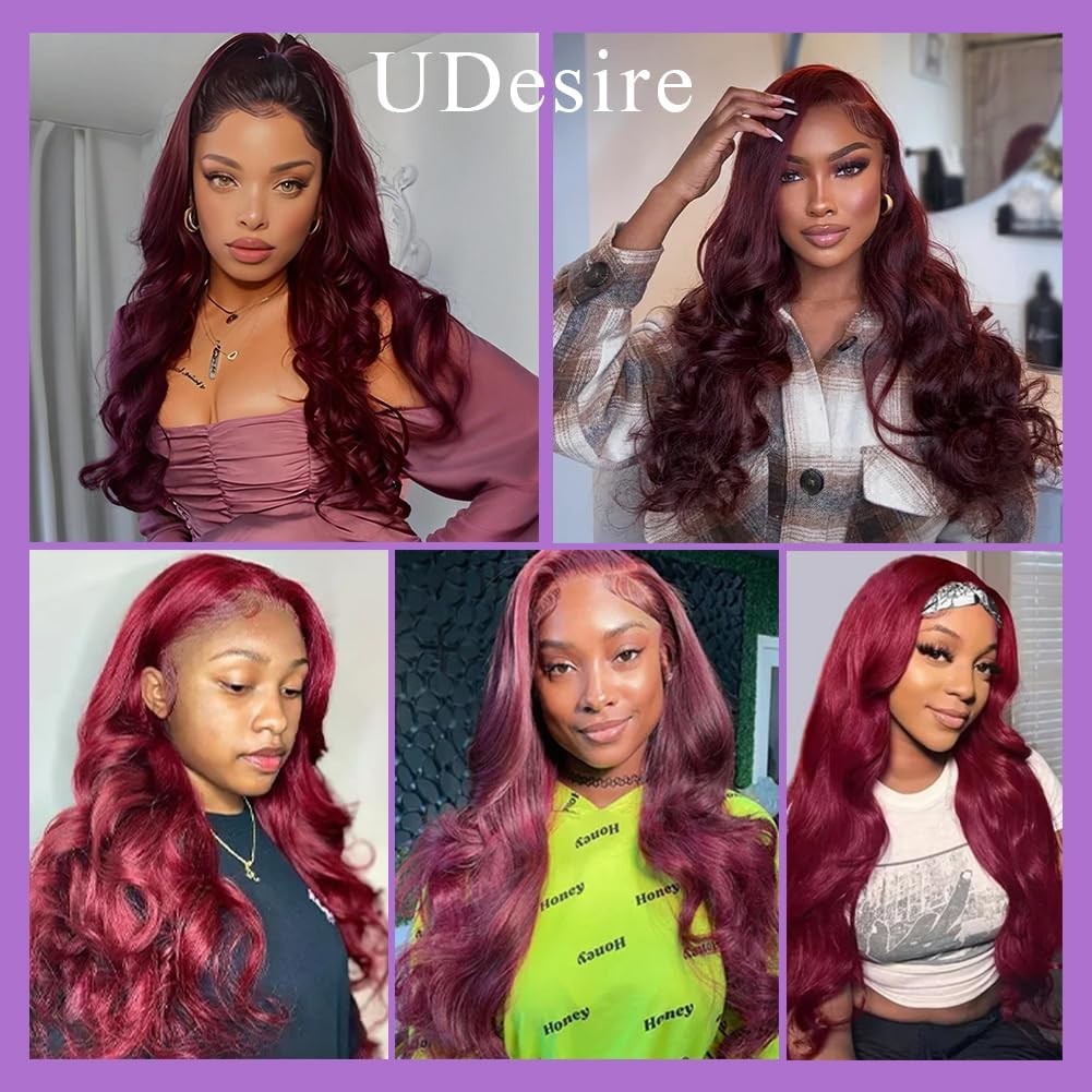 UDesire 1b/99j Ombre Burgundy Brazilian Virgin Hair Body Wave Bundles 16 18 20