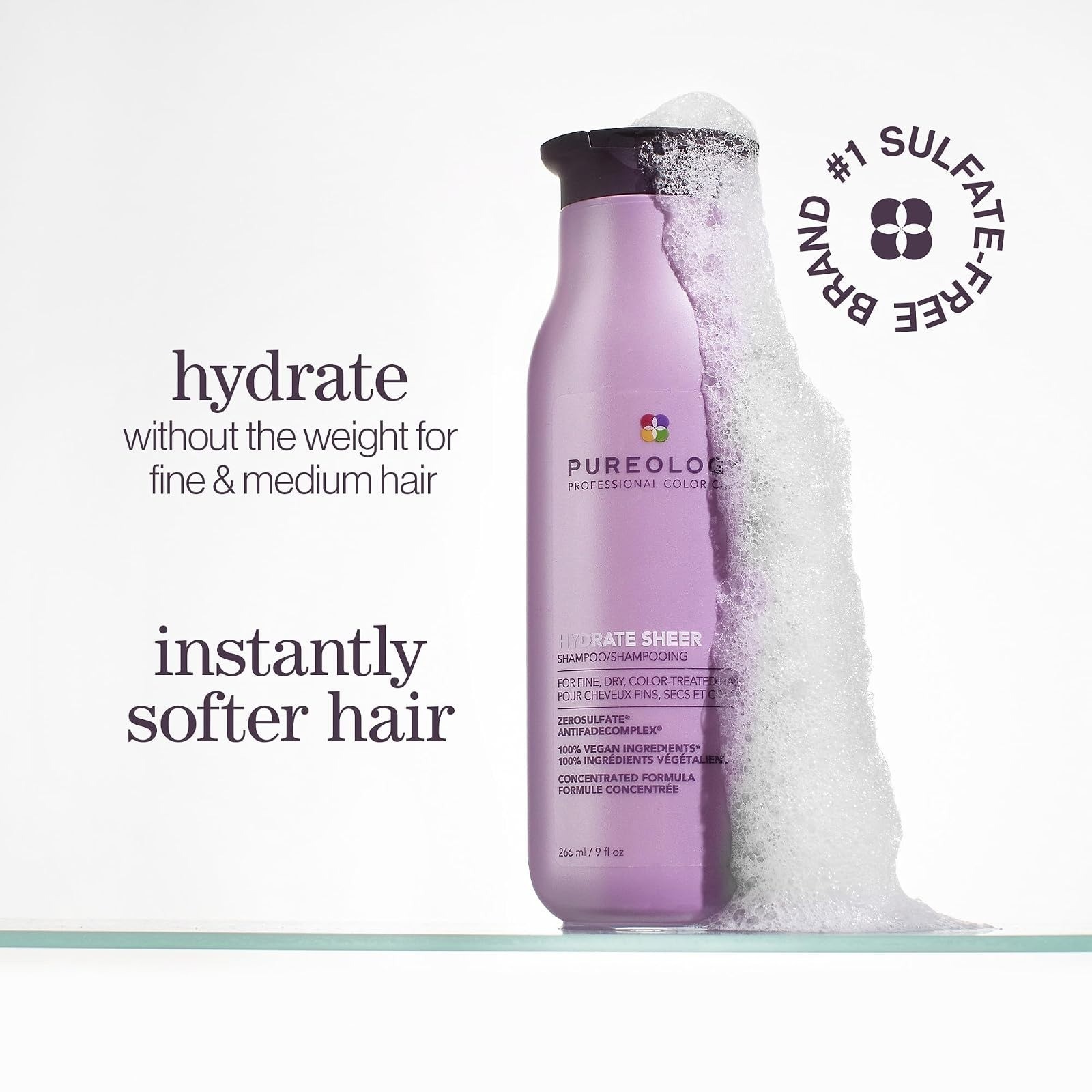 Pureology Hydrate Sheer Shampoo – Lightweight Vegan Moisturizing Shampoo