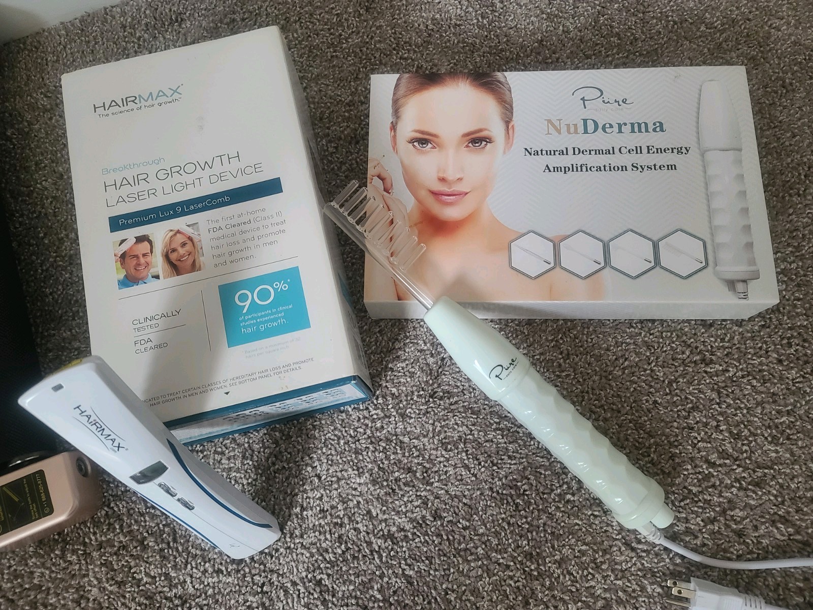HairMax Lux 9 Lasercomb & Pure NuDerma ATP System – Hair Growth Devices